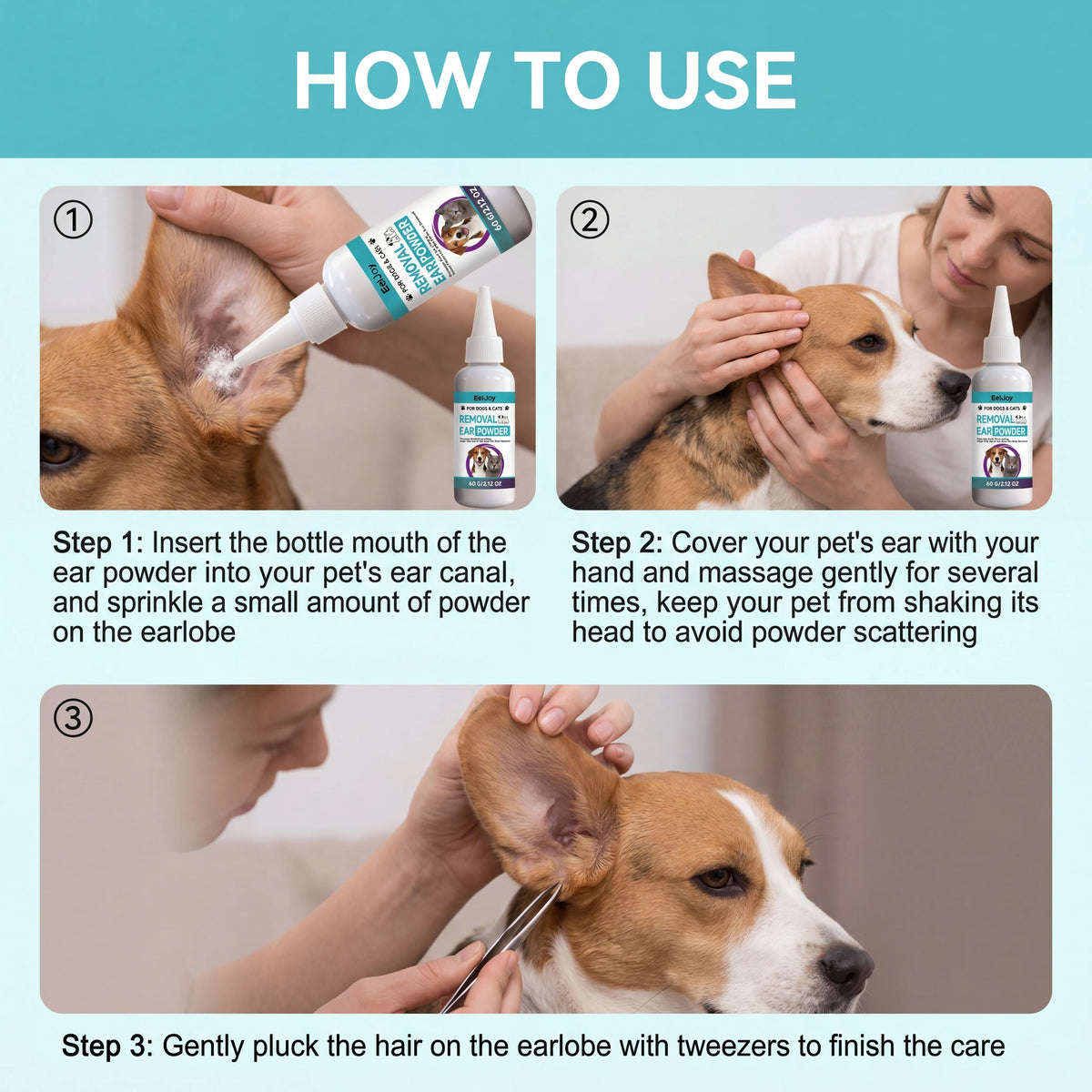 Pet Ear Cleaning Powder for Dogs and Cats Professional Ear Hair