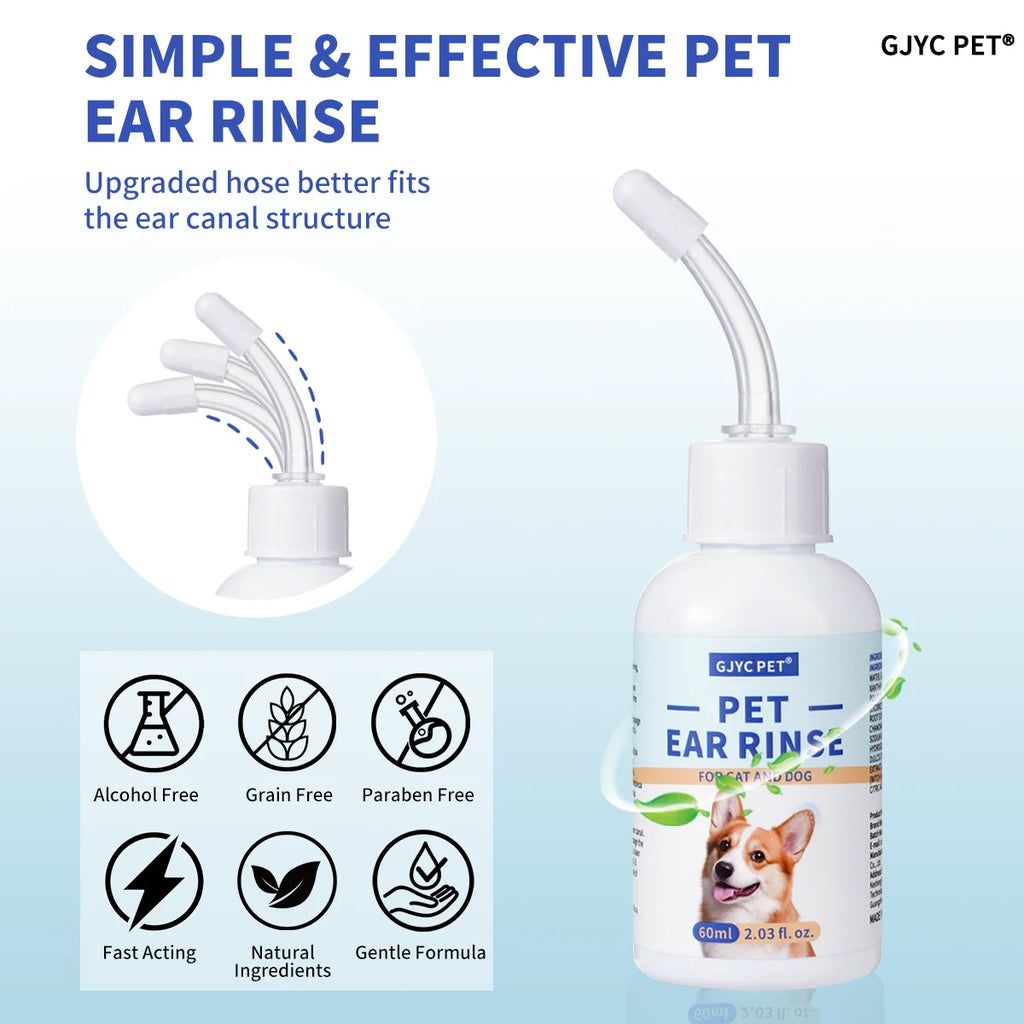 Pet Ear Cleaner Drops 60 ml Ultra-Soft Tip Non-Irritating Ear Wax