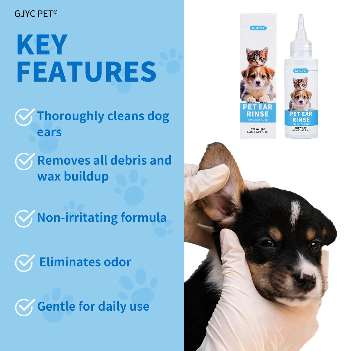 Natural Pet Ear Cleaner for Dogs Cats | Gentle Non-Irritating Ear