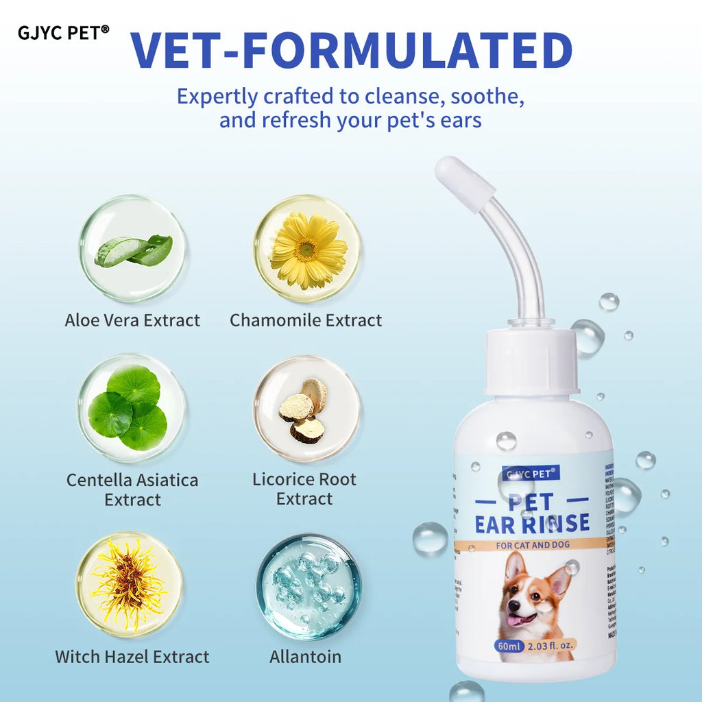 Pet Ear Cleaner Drops 60 ml Ultra-Soft Tip Non-Irritating Ear Wax