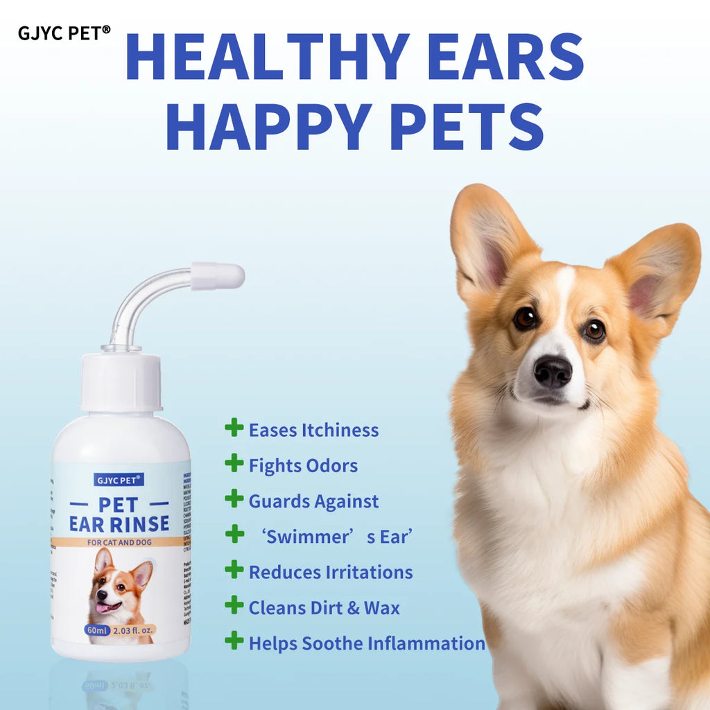 Pet Ear Cleaner Drops 60 ml Ultra-Soft Tip Non-Irritating Ear Wax